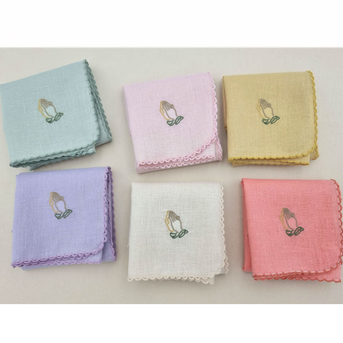 Always Pray Linen Handkerchief  Hand Embroidered in Korea