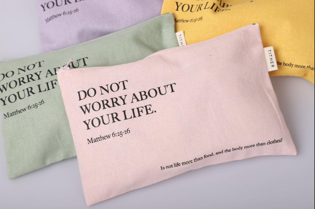 Do Not Worry Christian Canvas Zipper Pouch – Matthew 6:25-26 Bible Verse | Faith-Inspired Makeup & Travel Organizer | 5 Colors