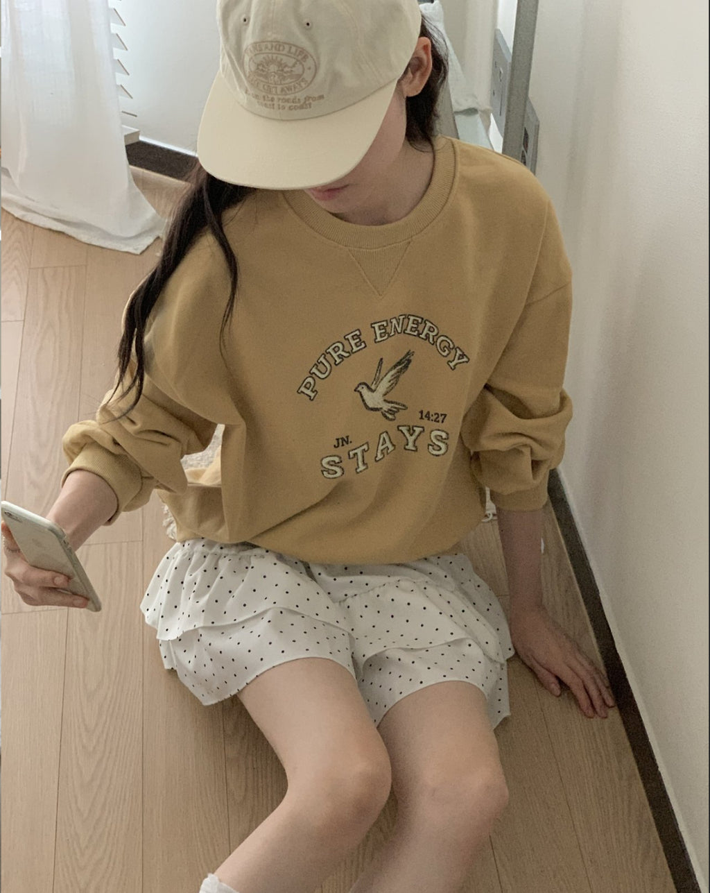 Pure Energy Stays Christian Cropped Sweatshirt – John 14:27 Holy Spirit Dove Graphic, 100% Cotton, Made in Korea | Mustard, Charcoal & Gray