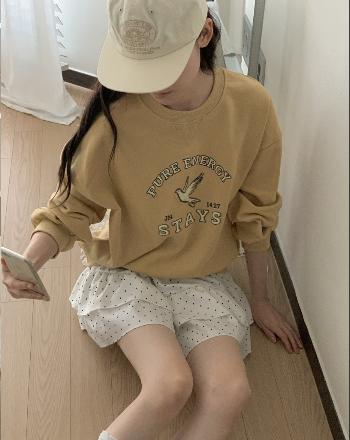 Pure Energy Stays Christian Cropped Sweatshirt – John 14:27 Holy Spirit Dove Graphic, 100% Cotton, Made in Korea | Mustard, Charcoal & Gray