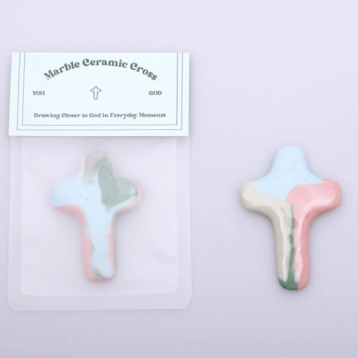 Handmade Marble Ceramic Cross Magnet – Pastel Christian Gift, Faith-Inspired Home Decor, Made in Korea
