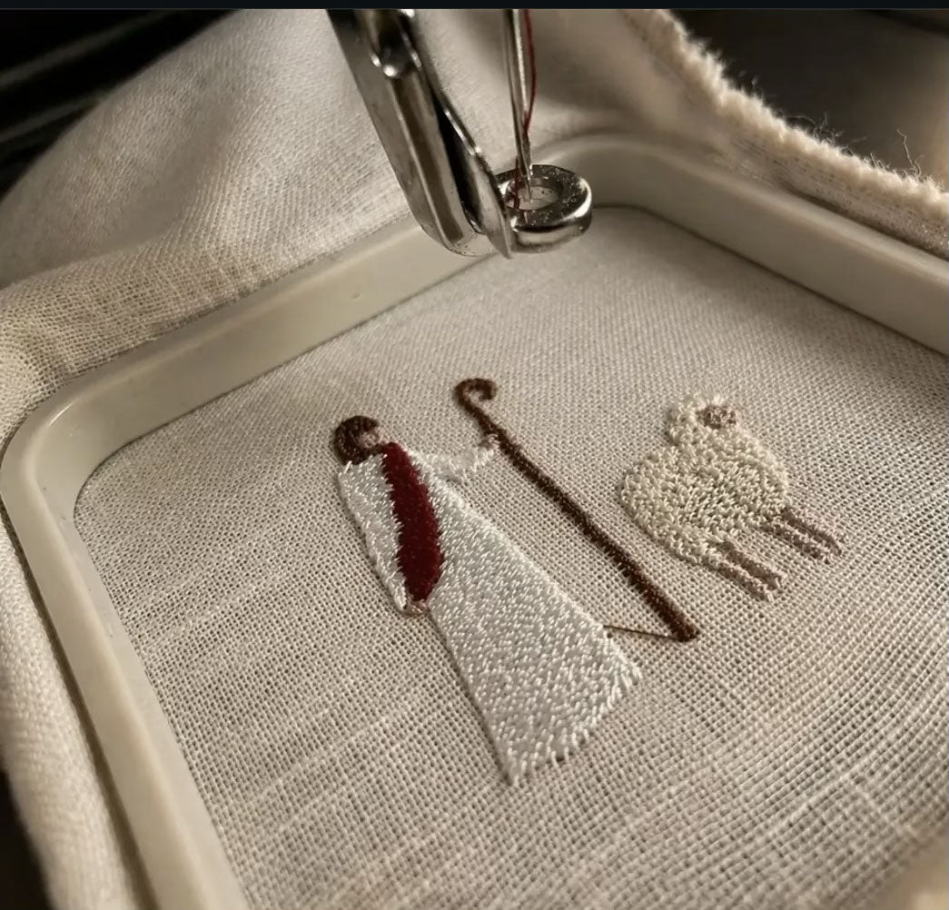 Jesus & the Lamb Embroidered Linen Handkerchief hand-embroidered in Korea