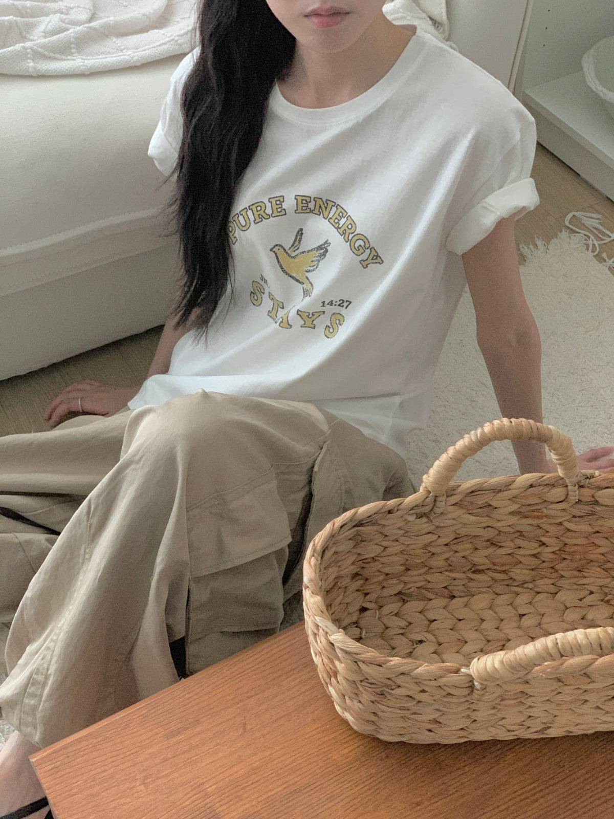 Pure Energy Stays Christian Graphic T-Shirt – John 14:27 Dove Print | 100% Cotton | Made in Korea | Unisex Free Size