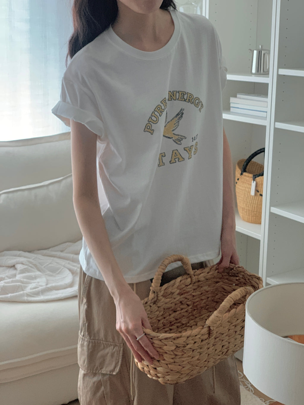 Pure Energy Stays Christian Graphic T-Shirt – John 14:27 Dove Print | 100% Cotton | Made in Korea | Unisex Free Size