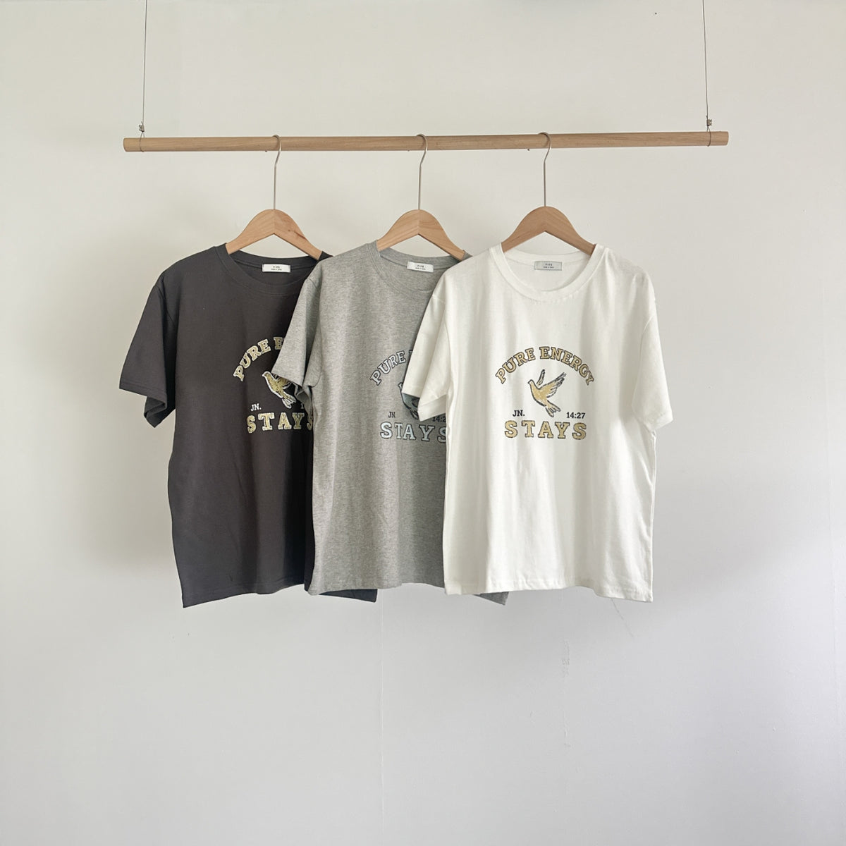 Pure Energy Stays Christian Graphic T-Shirt – John 14:27 Dove Print | 100% Cotton | Made in Korea | Unisex Free Size