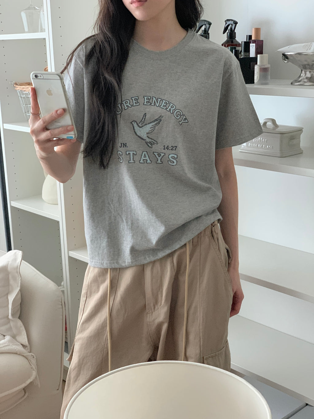 Pure Energy Stays Christian Graphic T-Shirt – John 14:27 Dove Print | 100% Cotton | Made in Korea | Unisex Free Size