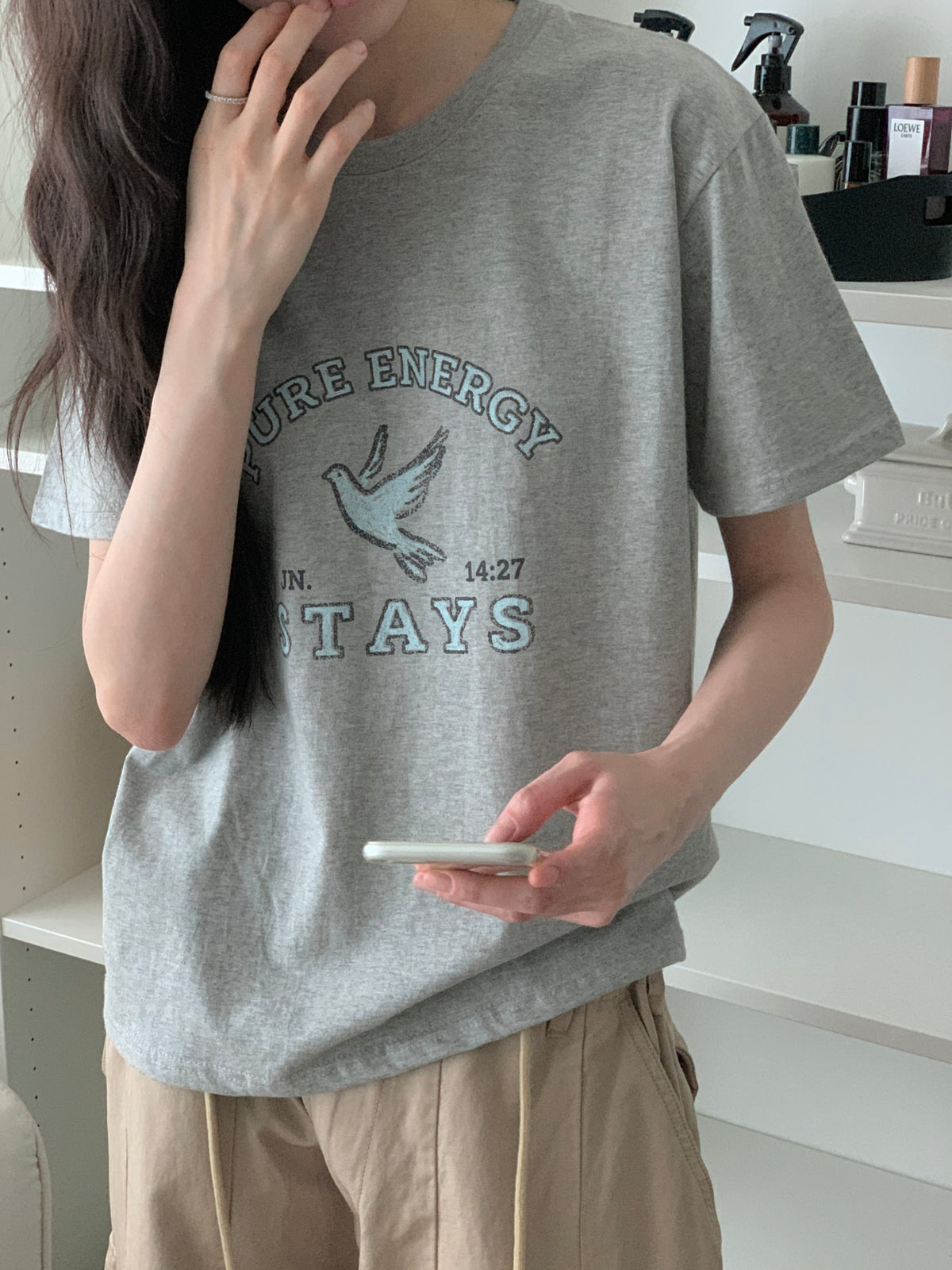 Pure Energy Stays Christian Graphic T-Shirt – John 14:27 Dove Print | 100% Cotton | Made in Korea | Unisex Free Size