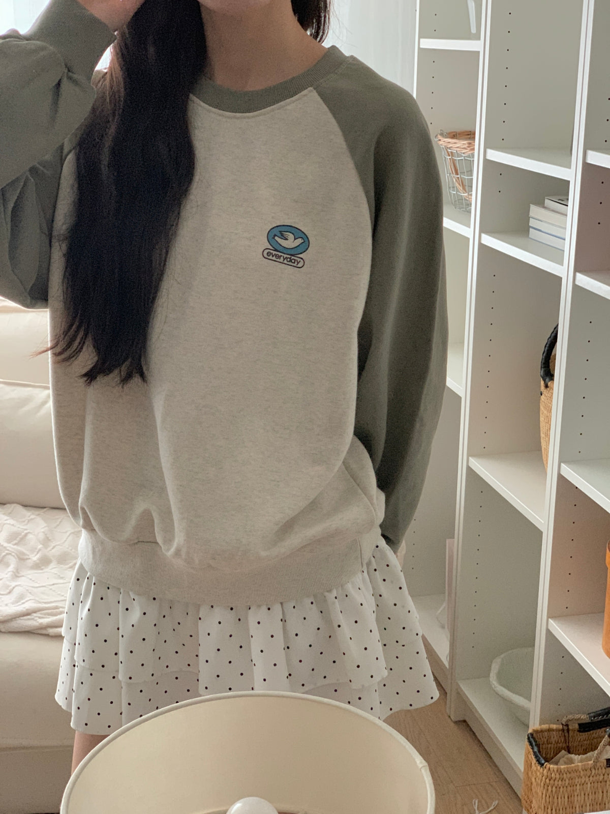 Everyday Holy Spirit Dove Raglan Sweatshirt – Christian Color Block Crewneck, 100% Cotton, Made in Korea | 3 Colors