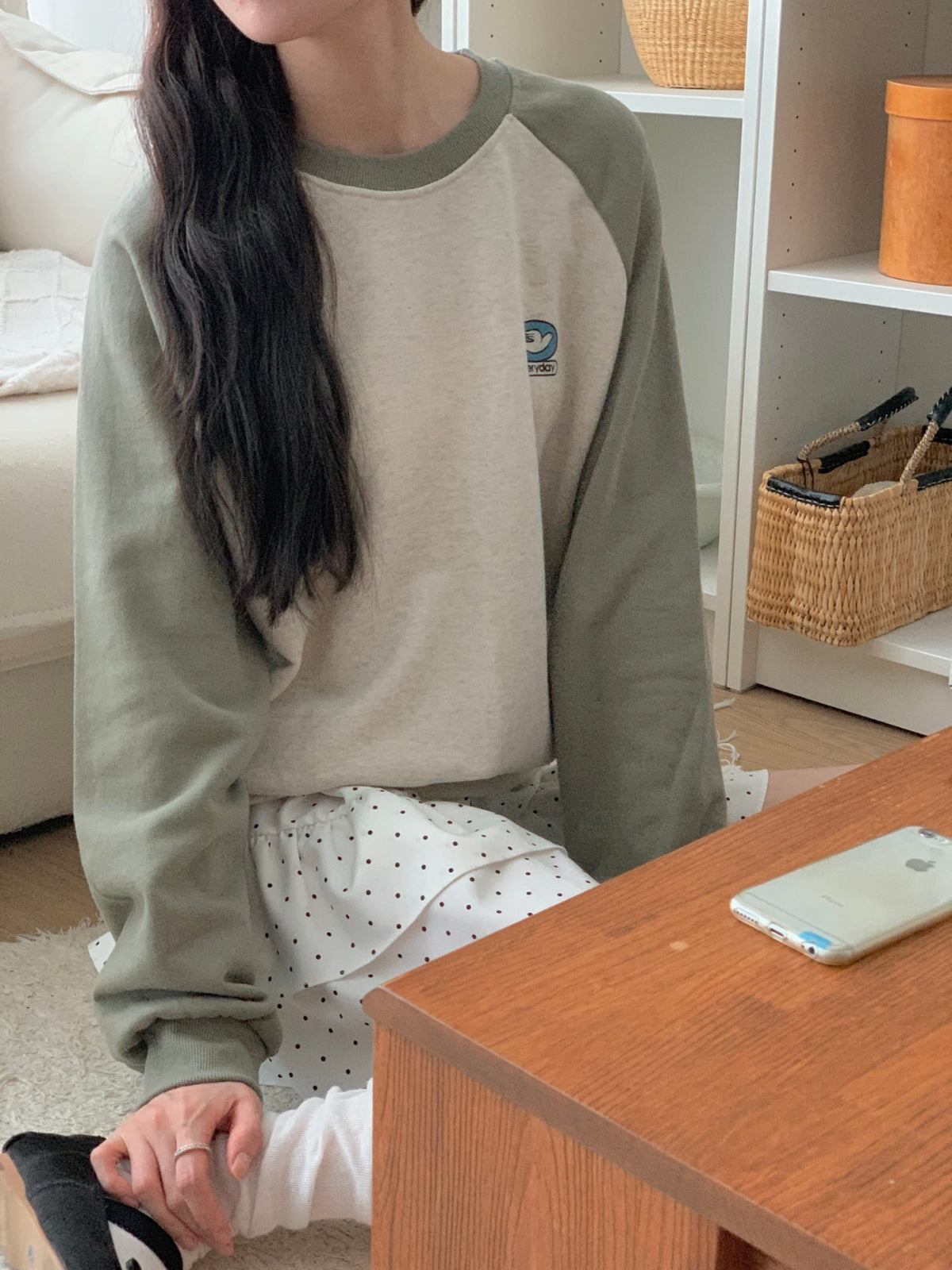 Everyday Holy Spirit Dove Raglan Sweatshirt – Christian Color Block Crewneck, 100% Cotton, Made in Korea | 3 Colors