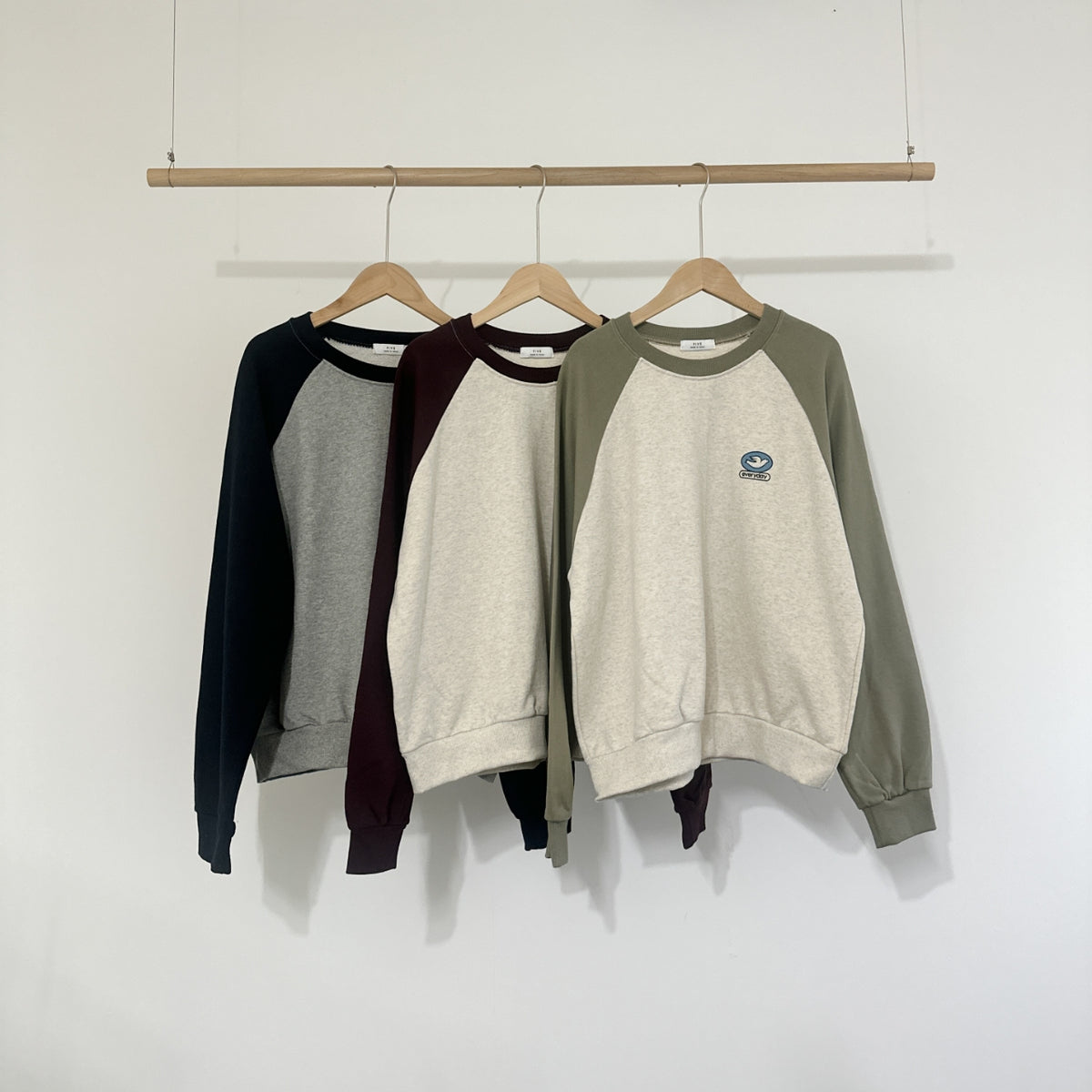 Everyday Holy Spirit Dove Raglan Sweatshirt – Christian Color Block Crewneck, 100% Cotton, Made in Korea | 3 Colors
