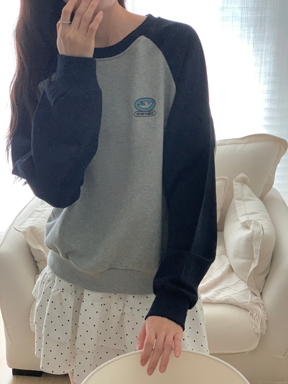 Everyday Holy Spirit Dove Raglan Sweatshirt – Christian Color Block Crewneck, 100% Cotton, Made in Korea | 3 Colors