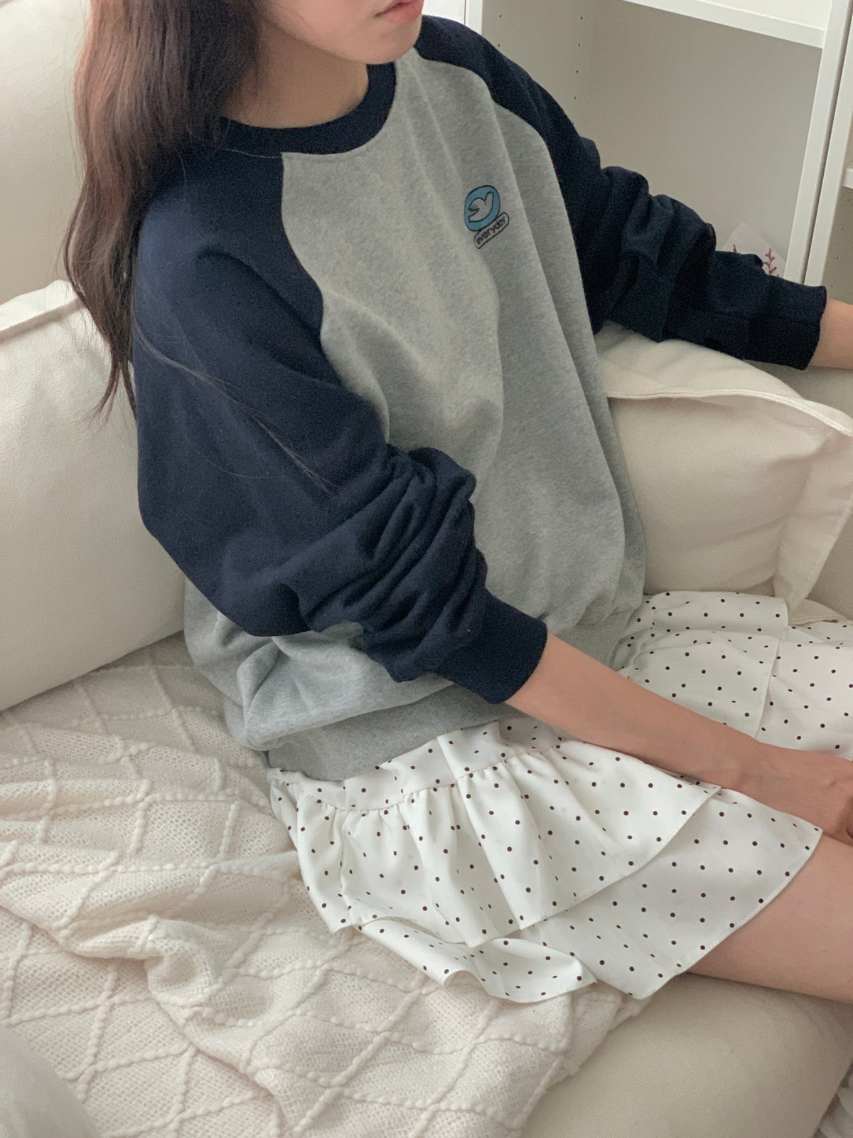 Everyday Holy Spirit Dove Raglan Sweatshirt – Christian Color Block Crewneck, 100% Cotton, Made in Korea | 3 Colors