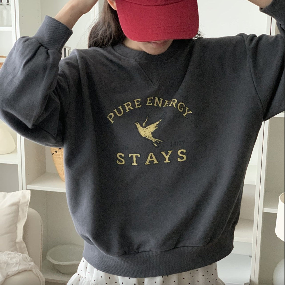 Pure Energy Stays Christian Cropped Sweatshirt – John 14:27 Holy Spirit Dove Graphic, 100% Cotton, Made in Korea | Mustard, Charcoal & Gray