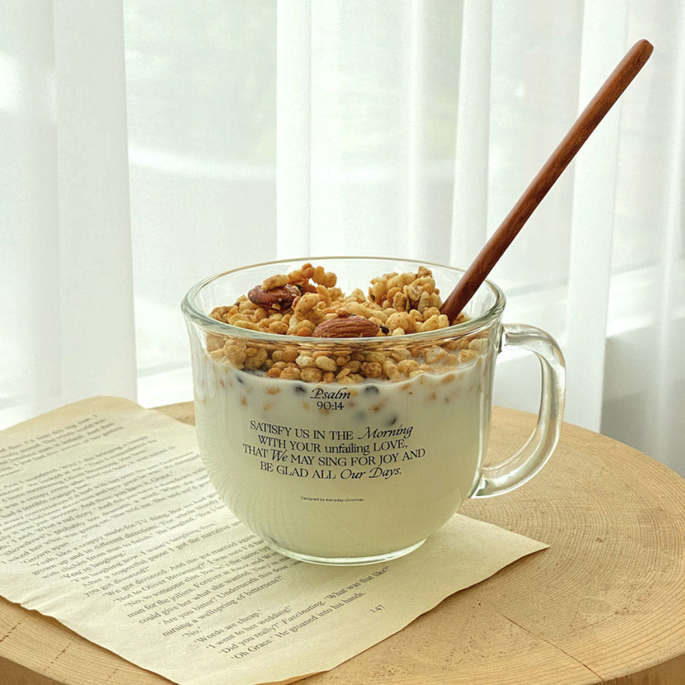 Psalm 90:14 Christian Glass Mug – 16 oz Scripture Breakfast Cup | Faith-Based Coffee & Tea Mug