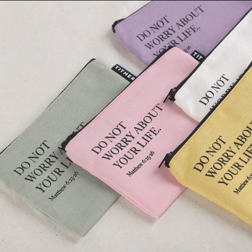 Do Not Worry Christian Mini Zipper Pouch – Matthew 6:25-26 | Bible Verse Canvas Coin Purse, Scripture Gift | Made in Korea