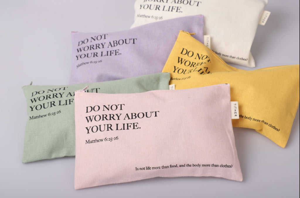Do Not Worry Christian Canvas Zipper Pouch – Matthew 6:25-26 Bible Verse | Faith-Inspired Makeup & Travel Organizer | 5 Colors