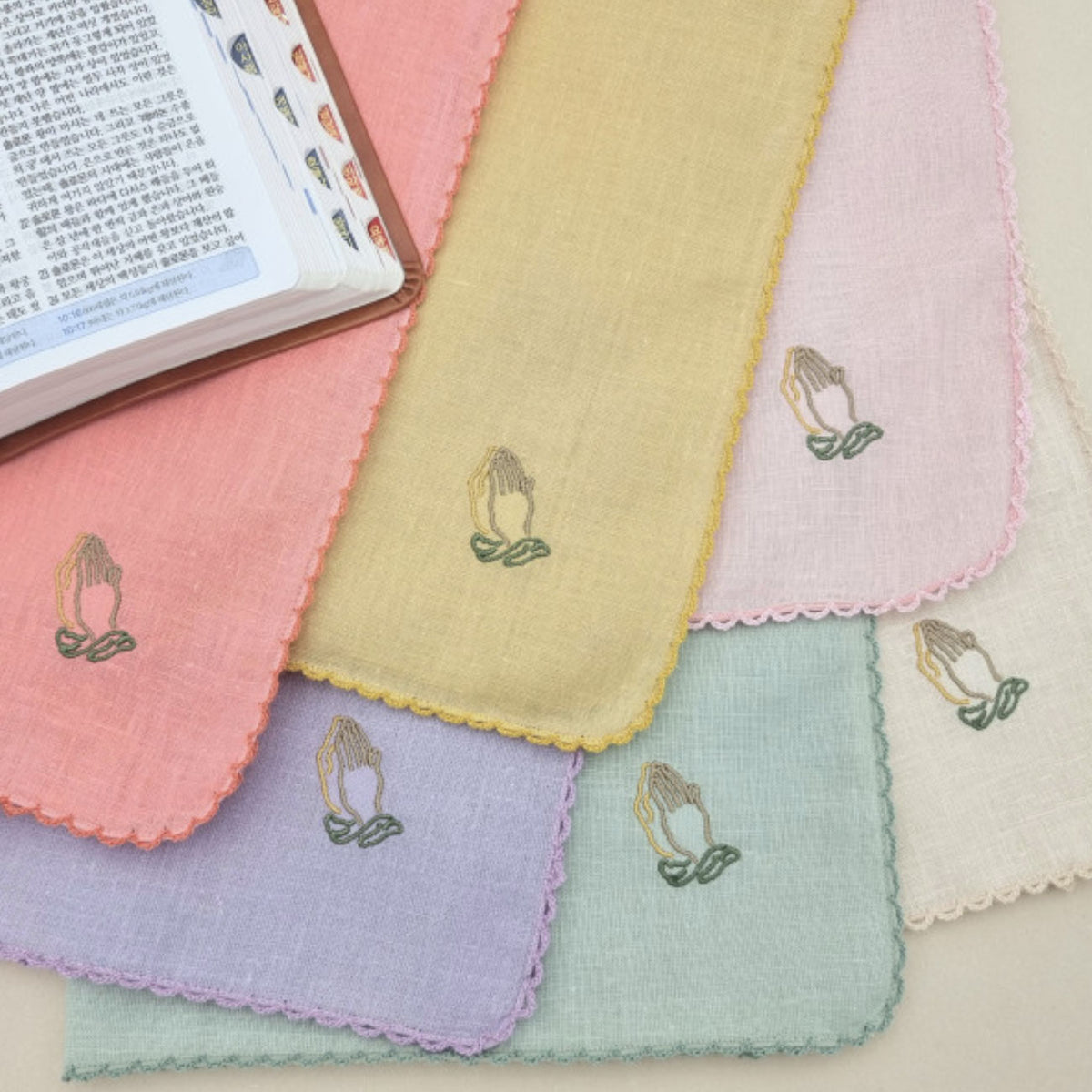 Always Pray Linen Handkerchief  Hand Embroidered in Korea