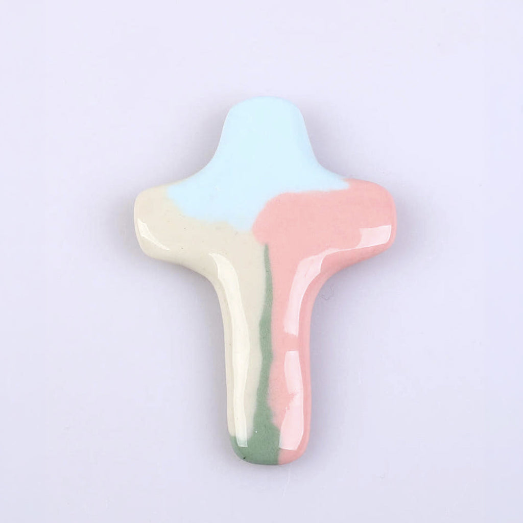 Handmade Marble Ceramic Cross Magnet – Pastel Christian Gift, Faith-Inspired Home Decor, Made in Korea