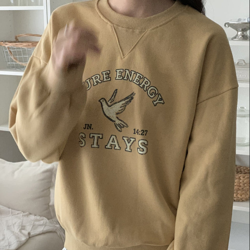 Pure Energy Stays Christian Cropped Sweatshirt – John 14:27 Holy Spirit Dove Graphic, 100% Cotton, Made in Korea | Mustard, Charcoal & Gray