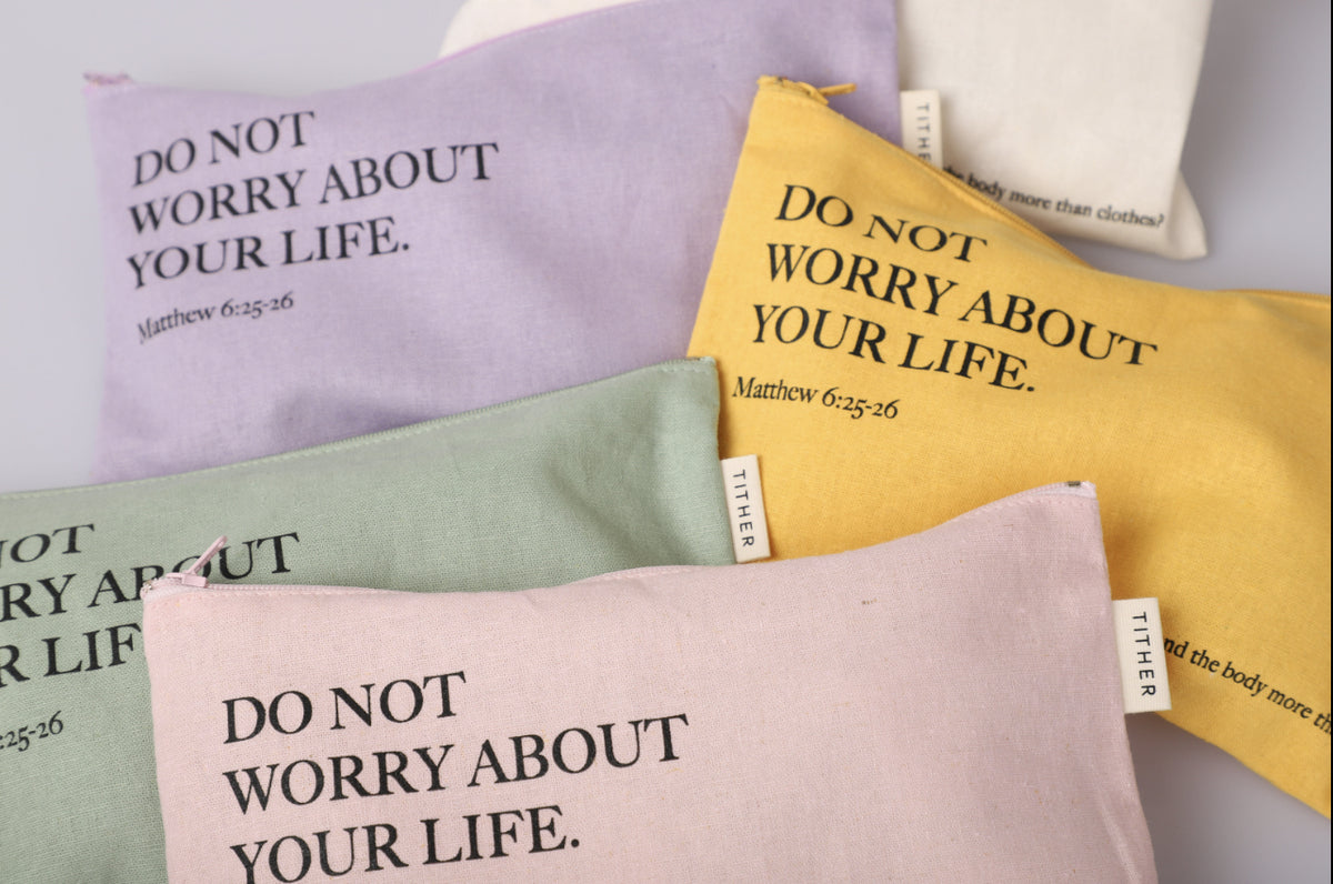 Do Not Worry Christian Canvas Zipper Pouch – Matthew 6:25-26 Bible Verse | Faith-Inspired Makeup & Travel Organizer | 5 Colors