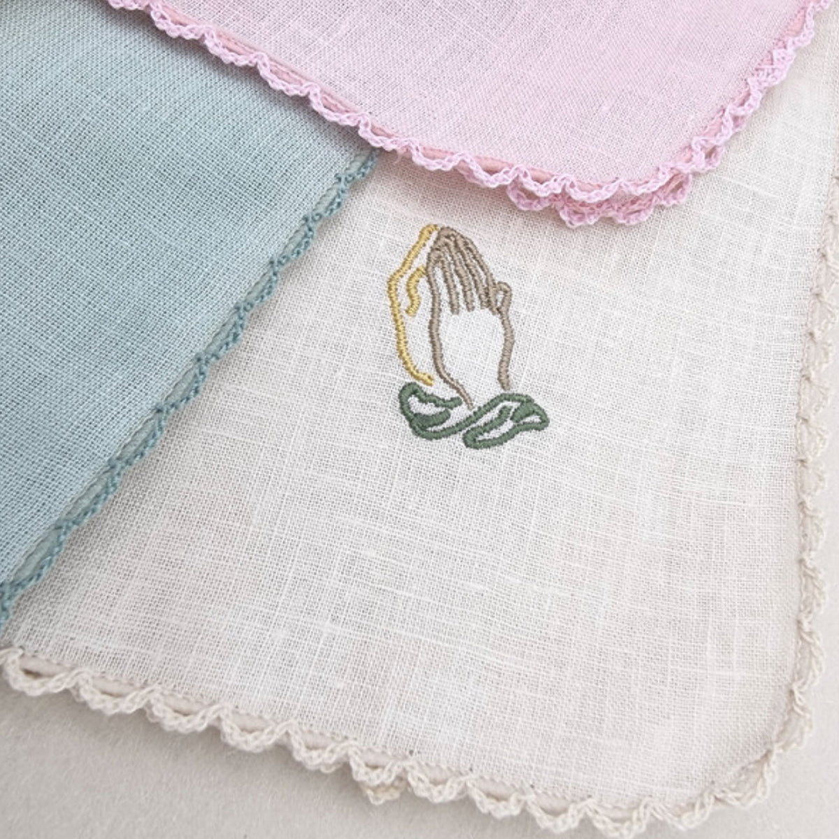 Always Pray Linen Handkerchief  Hand Embroidered in Korea
