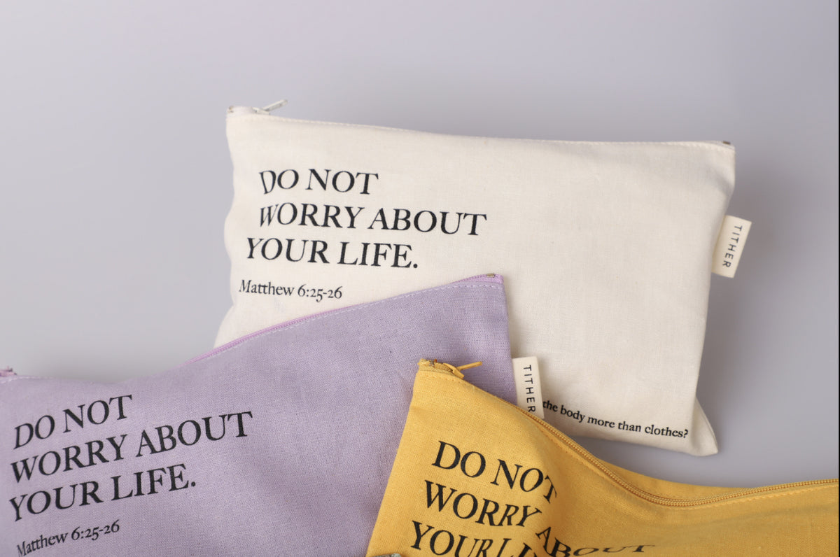 Do Not Worry Christian Canvas Zipper Pouch – Matthew 6:25-26 Bible Verse | Faith-Inspired Makeup & Travel Organizer | 5 Colors
