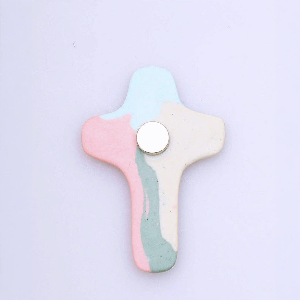 Handmade Marble Ceramic Cross Magnet – Pastel Christian Gift, Faith-Inspired Home Decor, Made in Korea