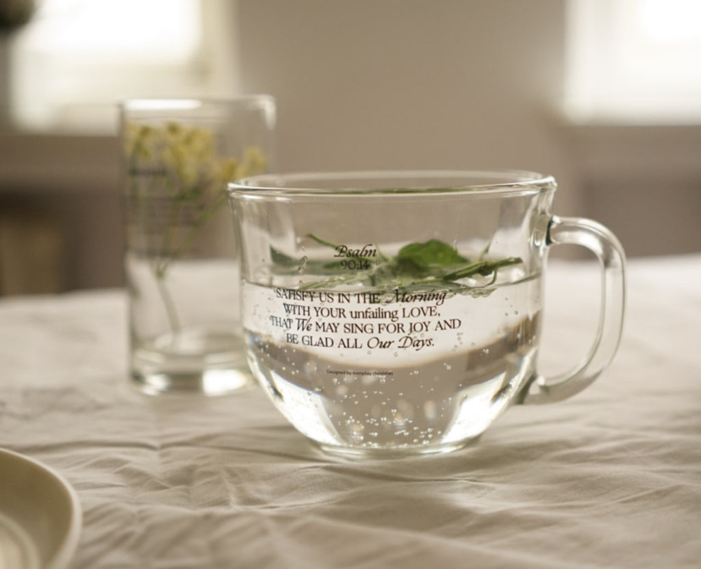 Psalm 90:14 Christian Glass Mug – 16 oz Scripture Breakfast Cup | Faith-Based Coffee & Tea Mug