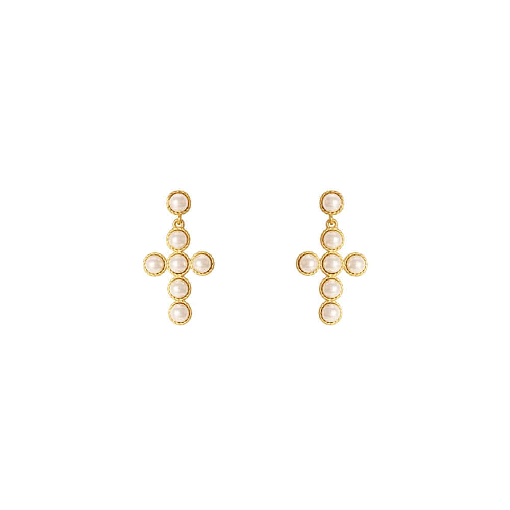 Celeste Cross Earrings - 92.5 Silver with Swarovski Pearls