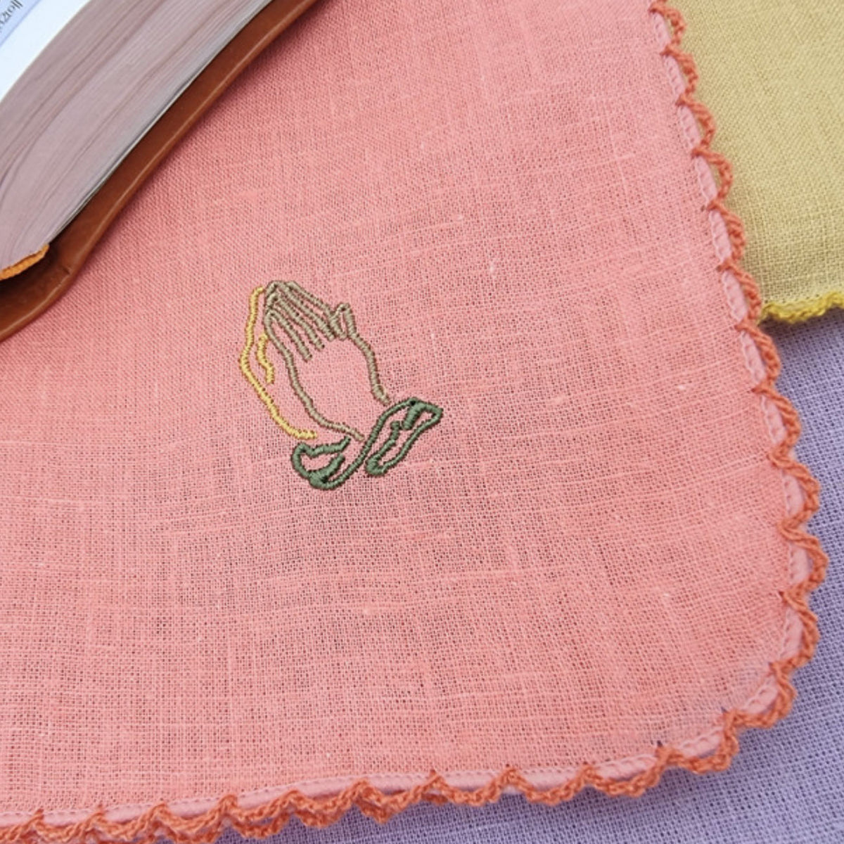 Always Pray Linen Handkerchief  Hand Embroidered in Korea