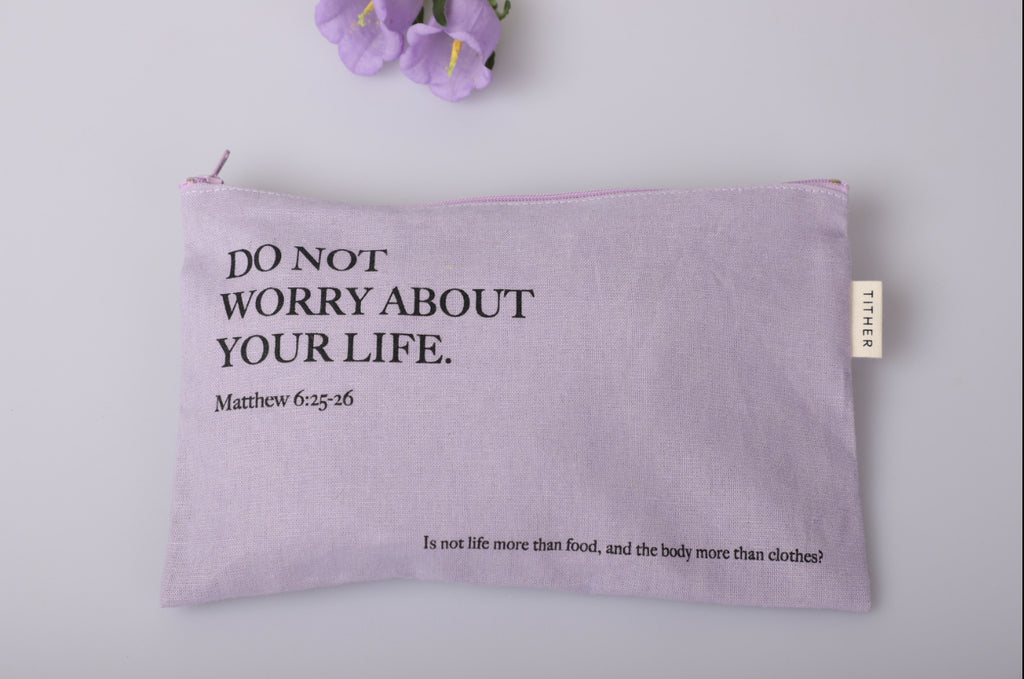 Do Not Worry Christian Canvas Zipper Pouch – Matthew 6:25-26 Bible Verse | Faith-Inspired Makeup & Travel Organizer | 5 Colors