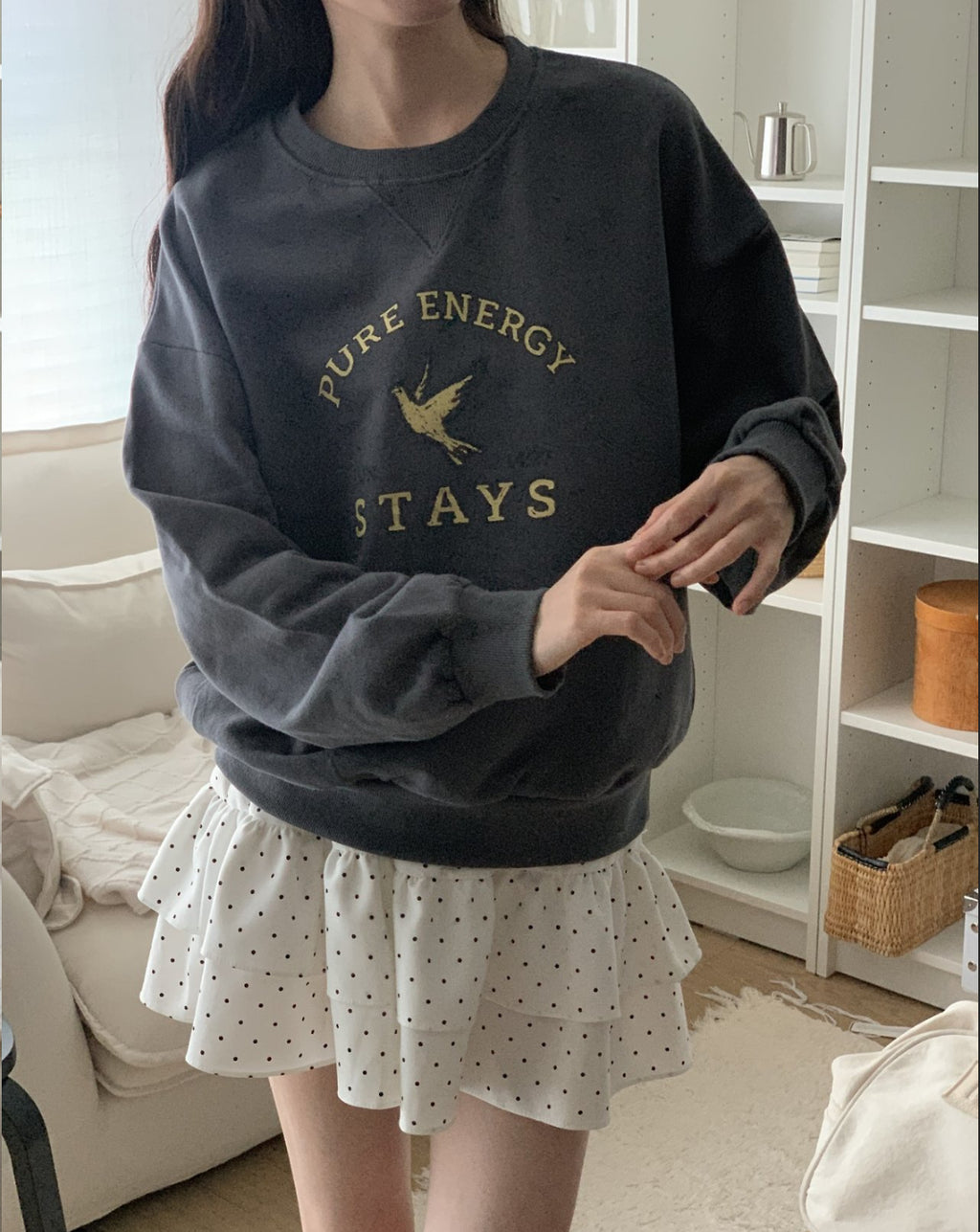 Pure Energy Stays Christian Cropped Sweatshirt – John 14:27 Holy Spirit Dove Graphic, 100% Cotton, Made in Korea | Mustard, Charcoal & Gray