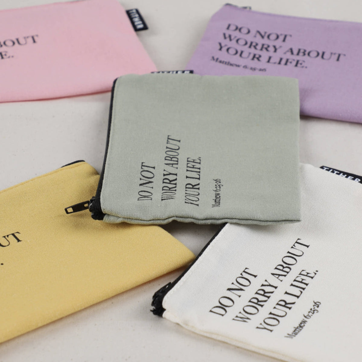 Do Not Worry Christian Mini Zipper Pouch – Matthew 6:25-26 | Bible Verse Canvas Coin Purse, Scripture Gift | Made in Korea