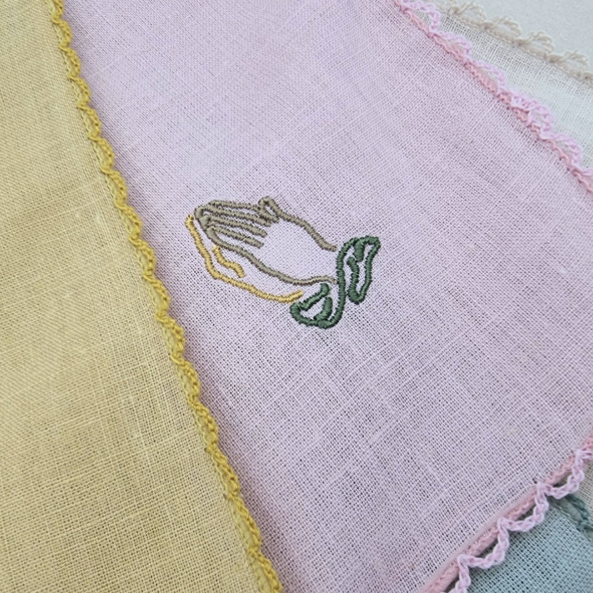 Always Pray Linen Handkerchief  Hand Embroidered in Korea