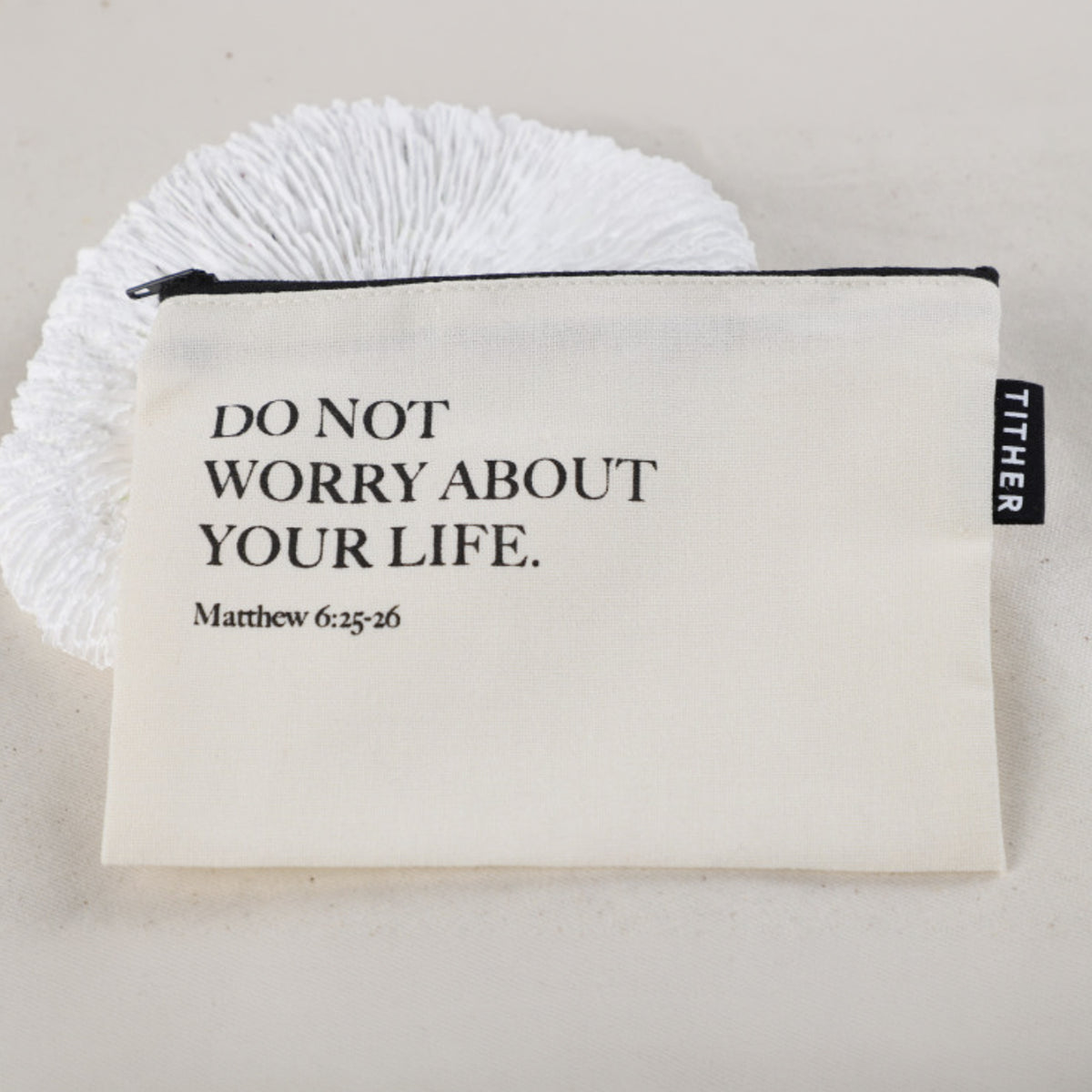 Do Not Worry Christian Mini Zipper Pouch – Matthew 6:25-26 | Bible Verse Canvas Coin Purse, Scripture Gift | Made in Korea