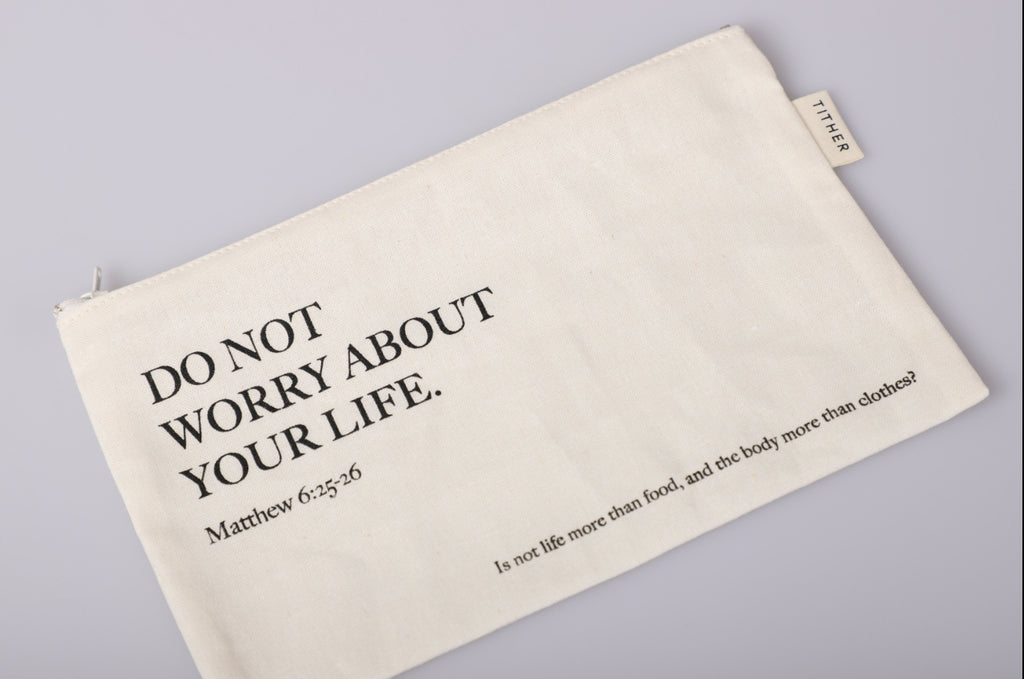 Do Not Worry Christian Canvas Zipper Pouch – Matthew 6:25-26 Bible Verse | Faith-Inspired Makeup & Travel Organizer | 5 Colors