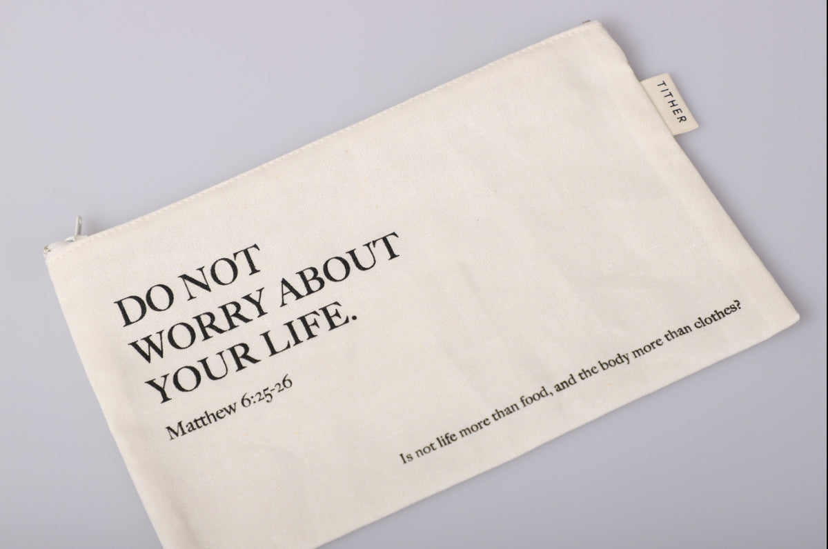 Do Not Worry Christian Canvas Zipper Pouch – Matthew 6:25-26 Bible Verse | Faith-Inspired Makeup & Travel Organizer | 5 Colors