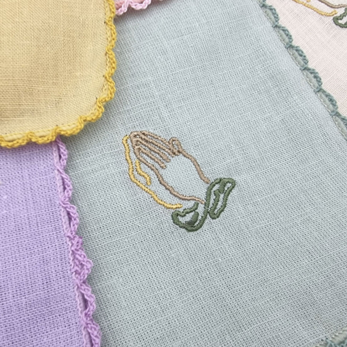 Always Pray Linen Handkerchief  Hand Embroidered in Korea