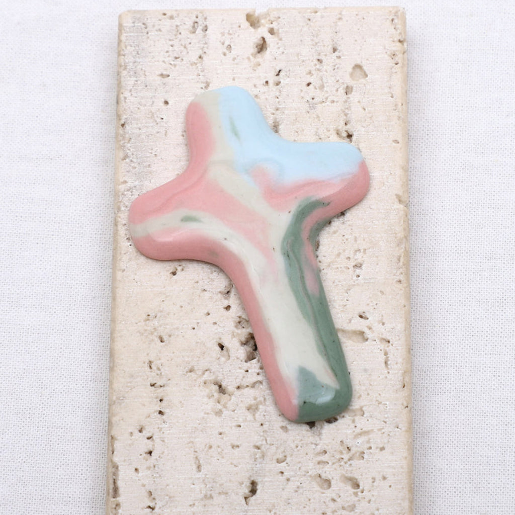 Handmade Marble Ceramic Cross Magnet – Pastel Christian Gift, Faith-Inspired Home Decor, Made in Korea