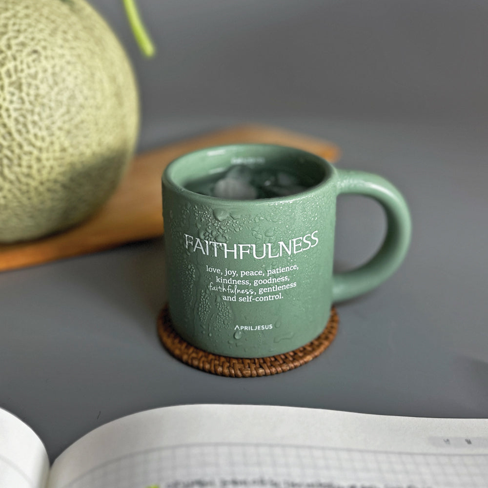 Faithfulness Christian Ceramic Mug – Fruit of the Spirit, Sage Green, 260ml – Made in Korea