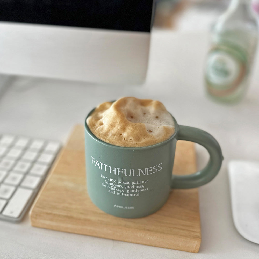 Faithfulness Christian Ceramic Mug – Fruit of the Spirit, Sage Green, 260ml – Made in Korea