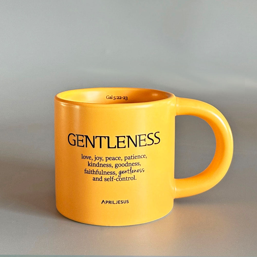 Gentleness Christian Ceramic Mug – Fruit of the Spirit, Golden Yellow, 260ml – Made in Korea