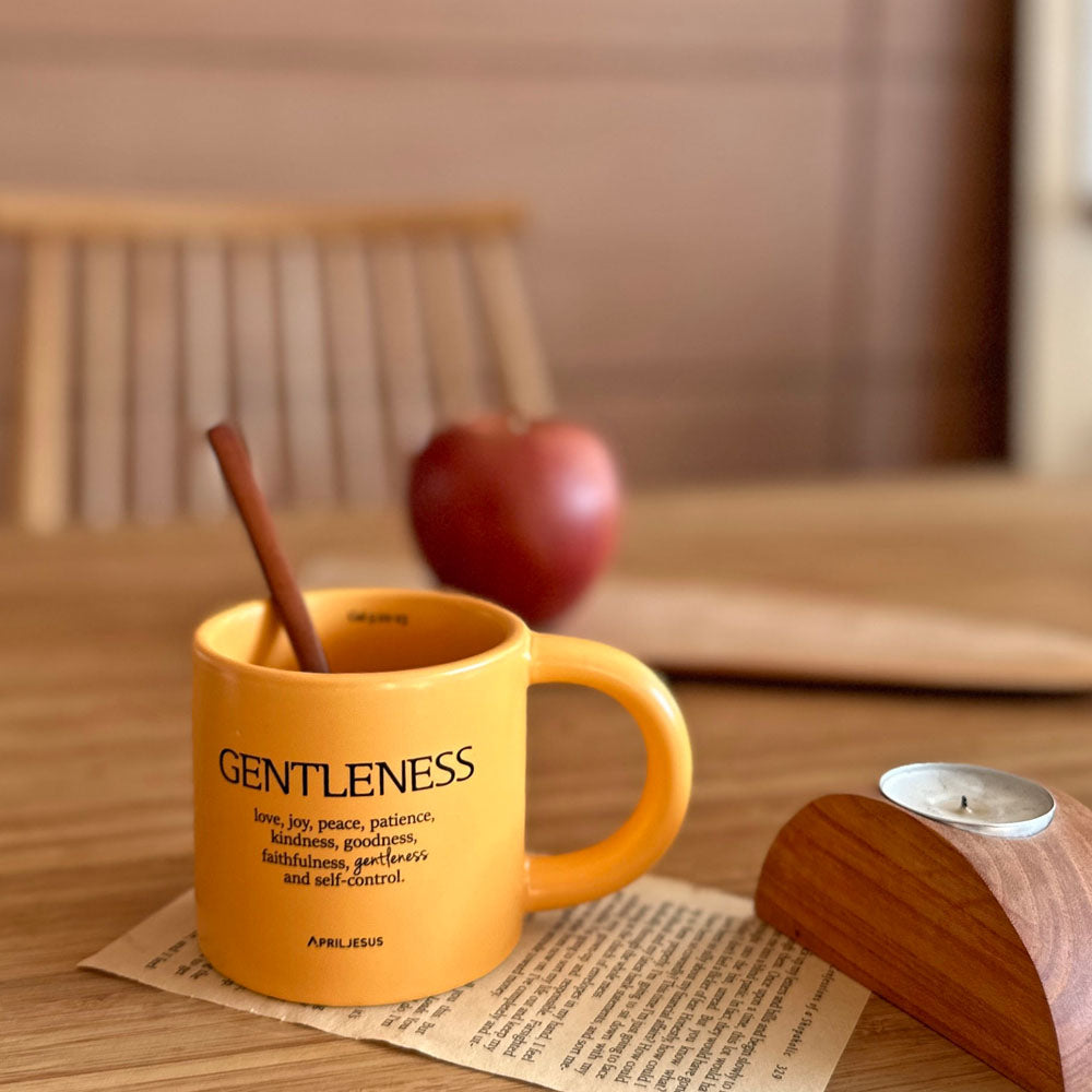Gentleness Christian Ceramic Mug – Fruit of the Spirit, Golden Yellow, 260ml – Made in Korea