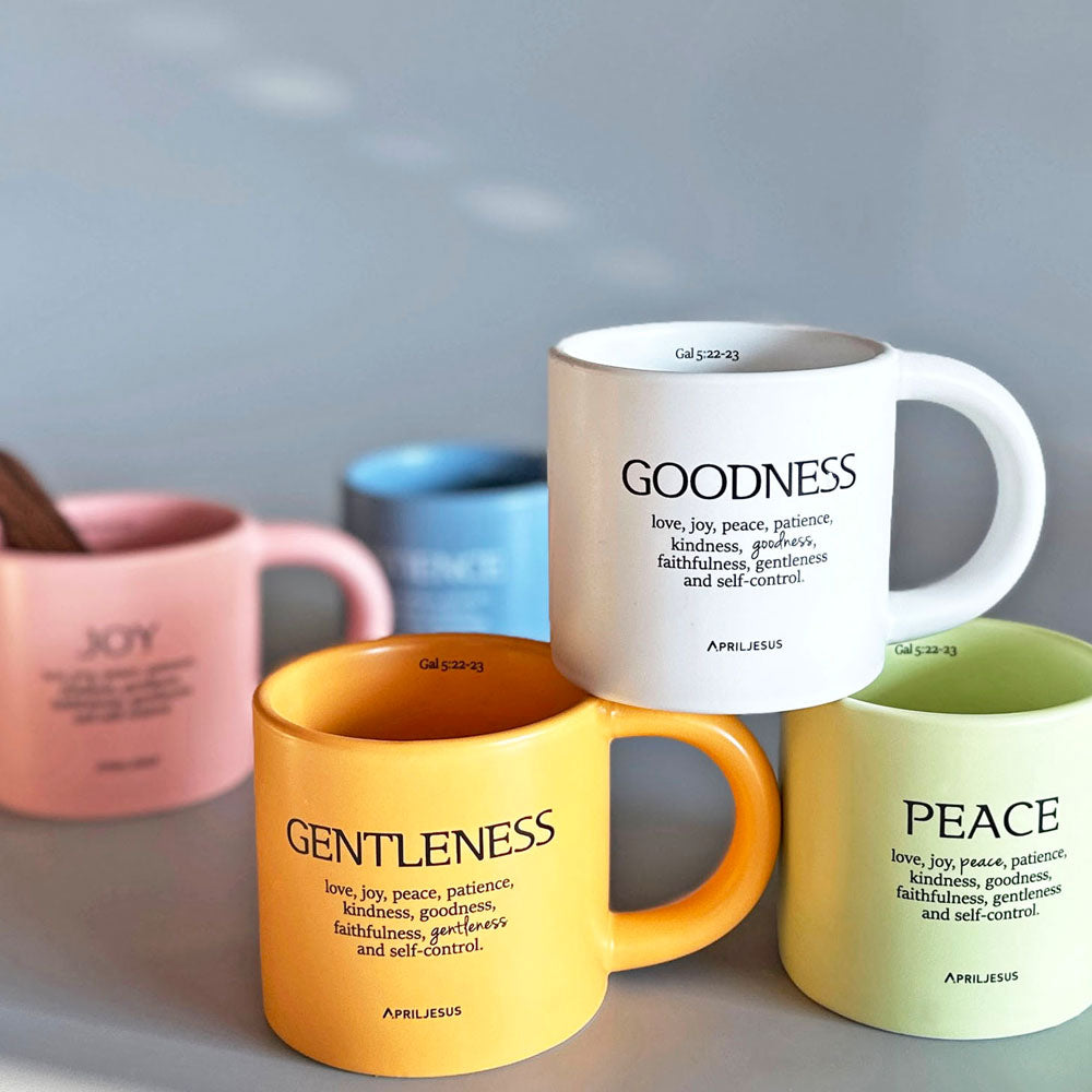 Gentleness Christian Ceramic Mug – Fruit of the Spirit, Golden Yellow, 260ml – Made in Korea