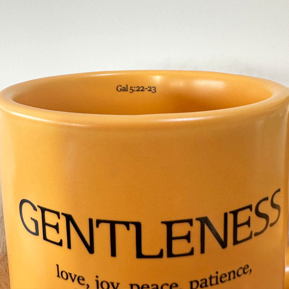 Gentleness Christian Ceramic Mug – Fruit of the Spirit, Golden Yellow, 260ml – Made in Korea