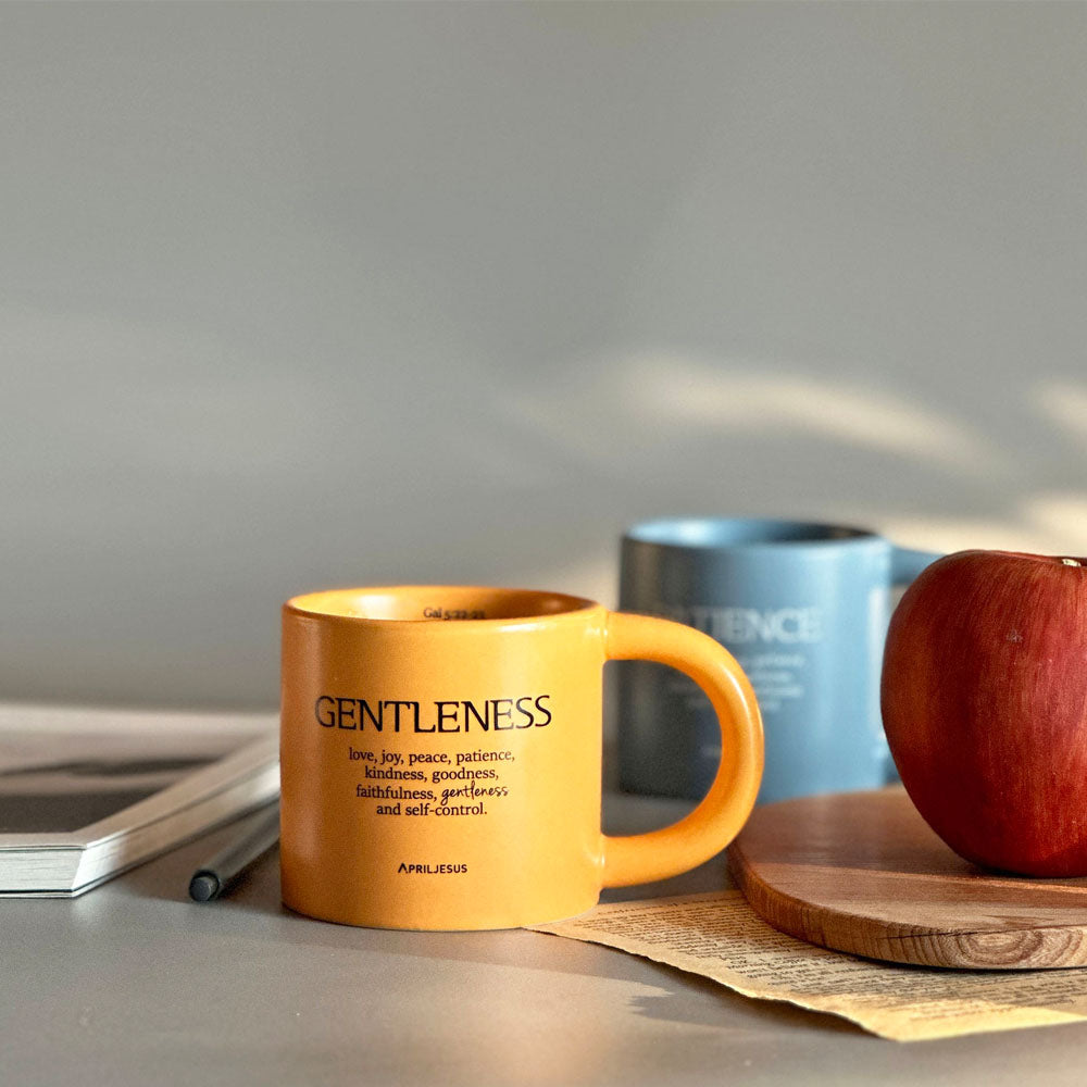 Gentleness Christian Ceramic Mug – Fruit of the Spirit, Golden Yellow, 260ml – Made in Korea