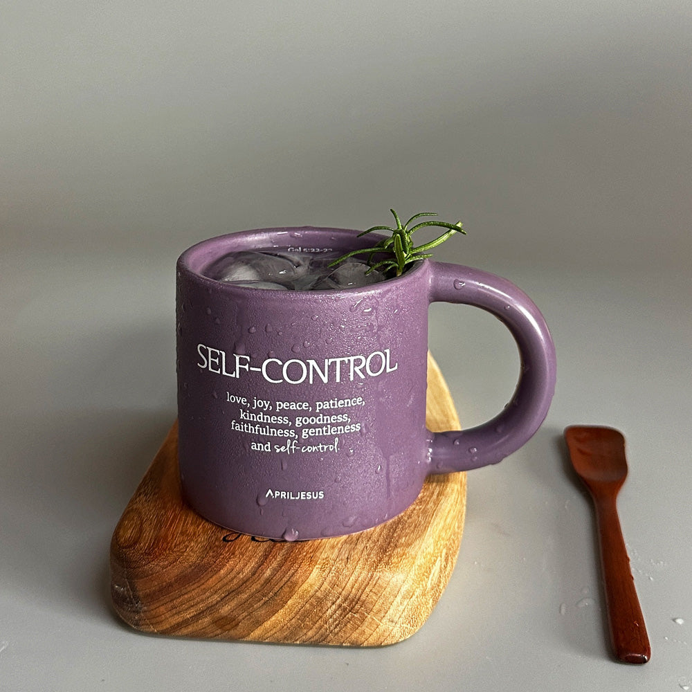 Self-Control Christian Ceramic Mug – Fruit of the Spirit, Galatians 5:22–23, Purple, 260ml, Made in Korea