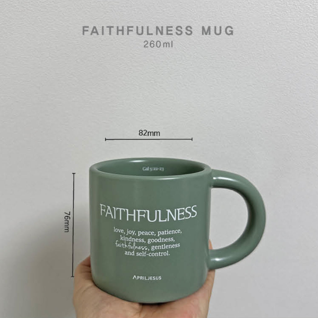 Faithfulness Christian Ceramic Mug – Fruit of the Spirit, Sage Green, 260ml – Made in Korea