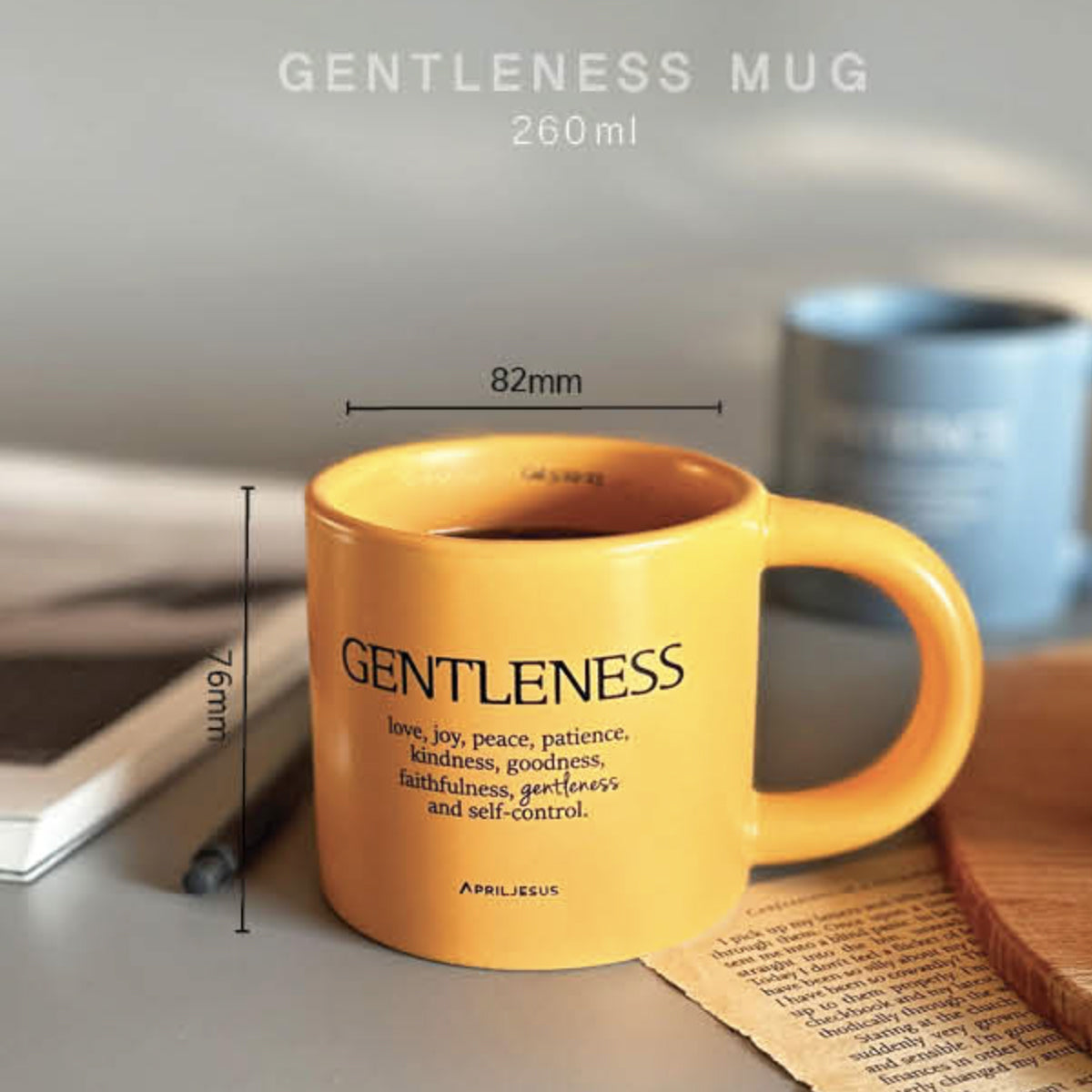 Gentleness Christian Ceramic Mug – Fruit of the Spirit, Golden Yellow, 260ml – Made in Korea
