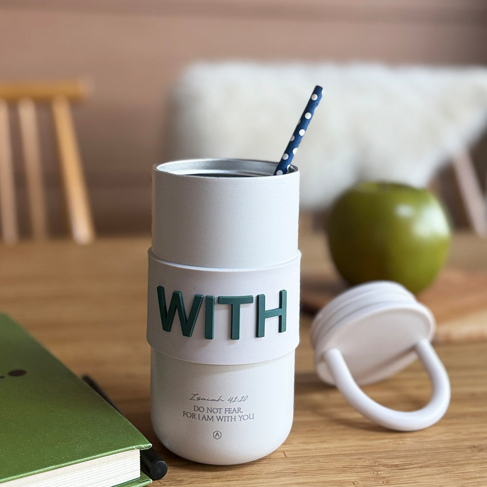 Christian Insulated Stainless Steel Tumbler with Handle – Isaiah 41:10 Scripture, 550ml | 2 Colors